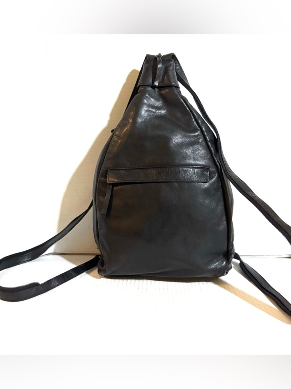 Vintage Black unisex Leather Sling Backpack -